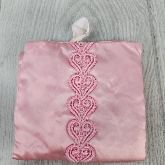 Vintage Pink Satin Accordion Hosiery Bag 5" Rickrack Trim 4 Pouches Stocking Org - Picture 2 of 8